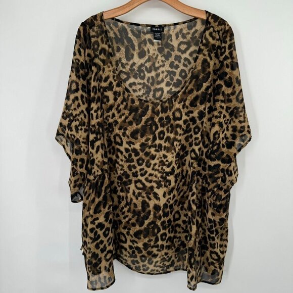 Torrid Women's semi Sheer Leopard Print Top Size 3X plus Animal Blouse - Picture 2 of 9
